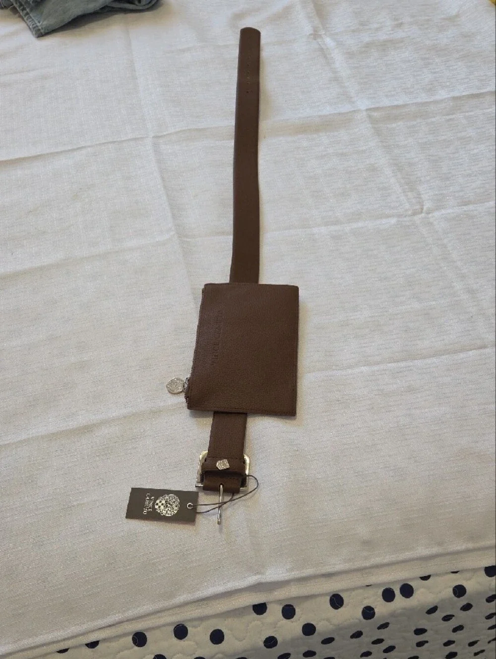 Vince Camuto Brown Leather Belt Bag with Zip Pouch